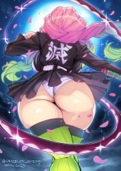 big_ass bubble_ass bubble_butt demon_slayer gofa green_hair kanroji_mitsuri kimetsu_no_yaiba long_hair onebutt_oneday_2023 pink_hair twintails white_panties