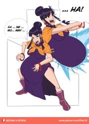 1girls belly big_belly big_breasts black_hair breasts chichi dragon dragon_ball dragon_ball_z female large_belly nipple_bulge open_mouth plus1b pregnant