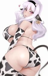 ass breasts cow_ears cow_print idolmaster kumako_(kumakonoh) light-skinned_female light_skin long_hair looking_at_viewer shijou_takane voluptuous