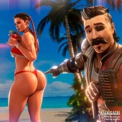 3d apex_legends ass beach big_ass big_breasts bikini braided_hair braided_twintails breasts dark-skinned_female drinking fuse_(apex_legends) kachigachi latina loba_(apex_legends) meme patreon_username pointing pointing_soyjak respawn_entertainment spankable swimsuit tattoo thick_ass thick_thighs twitter_username two_tone_hair underboob