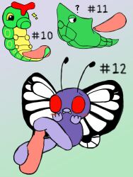 2022 ambiguous_gender antennae_(anatomy) blush butterfree caterpie digital_media_(artwork) erection feral foot_fetish foot_play footjob generation_1_pokemon genitals hi_res male metapod nintendo penis pokémon_(species) pokemon pokemon_(species) red_eyes secretsableye sex simple_background tail_fetish tail_play tail_sex tailjob text two-footed_footjob video_games wings