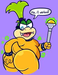 anthro ass big_butt eyewear glasses green_hair hair hi_res iggy_koopa koopaling magic male mario_(series) moobs nintendo nipples overweight self_spanking sinribbons solo spanking_butt video_games