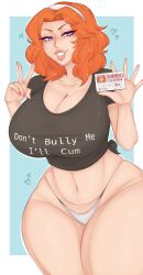 1girls big_breasts breasts female female_focus female_only huge_breasts lips orange_hair original panties peace_sign purple_eyes solo spookiebuni standing thick_lips thick_thighs thong voluptuous wide_hips