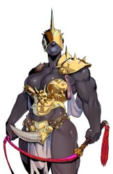 armor big_thighs breasts color colored gold_armor hades_(game) helmet helmet_over_eyes loincloth muscular muscular_female oc original original_character solo solo_female solo_focus strap-on strapon thighs wahafagart whip zion_alexiel