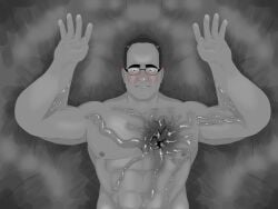 1boy black_hair blush chest glasses male male_only metal_gear metal_gear_(series) metal_gear_rising metal_gear_rising:_revengeance monochrome muscular muscular_male nanomachines senator_armstrong