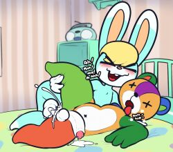 anal anal_orgasm animal_crossing animate_inanimate anthro blonde_hair blue_body blue_fur bodily_fluids cum cum_in_ass cum_inside cum_while_penetrated duo fur genital_fluids hair lagomorph leporid living_plushie male male/male male_penetrated male_penetrating male_penetrating_male mammal nintendo orgasm penetration plushie rabbit rabblet sasha_(animal_crossing) sex stitches_(animal_crossing) teddy_bear ursid video_games