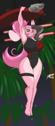 1girls 2022 anthro armpits breasts female female_only furry hanging huge_breasts lagomorph leotard looking_at_viewer mastergodai muscular_female pink_fur pink_hair rabbit rascals reiko_usagi solo thick_thighs wide_hips