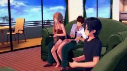 3d animated cheating cheating_girlfriend clothed_female clothed_sex dominant_female eggys gaming_while_penetrated kirito koikatsu mp4 netorare no_sound sex stealth_sex submissive_male sword_art_online video yuuki_asuna