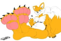 4_toes after_vore anthro barefoot belly big_belly claws digestion feet foot_fetish foot_focus heartman98 hi_res male nude oral_vore pawpads paws sega soles solo sonic_(series) sonic_the_hedgehog_(series) tails toe_claws toes vore wrinkled_feet