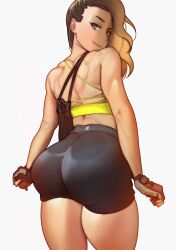 1girls ass bike_shorts hotandimaginary looking_back side_shave solo thick_thighs