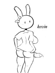 1futa animal_ears back back_view big_ass big_breasts big_penis bottomless breasts bunny_ears clothed clothing futa_only futanari humanoid humanoid_penis looking_back monochrome no_mouth partially_clothed penis shirt simple_eyes simple_face sketch solo standing takaidraws