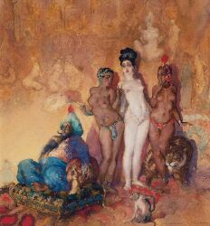 arabian arabian_clothes art clothed_male_nude_female dark-skinned_female dark_skin exotic exotic_dancer female harem harem_girl harem_girls harem_outfit historically_inaccurate human human_only interracial light-skinned_female light_skin male norman_lindsay norman_lindsay_art nude nude_female painting painting_(artwork) pale-skinned_female pale_skin sultan ugly_man