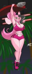 1girls 2022 anthro armpits breasts female female_only furry hanging huge_breasts lagomorph looking_at_viewer mastergodai muscular_female pink_fur pink_hair rabbit rascals reiko_usagi solo sports_bra sportswear thick_thighs wide_hips