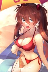 1girls alternate_breast_size asuka_langley_sohryu bare_arms bare_legs bare_shoulders bare_thighs beach belly belly_button bikini bikini_bottom bikini_top blue_eyes blush breasts brown_hair cleavage female female_focus female_only flustered food food_on_body hair_ornament ice_cream large_breasts legs long_hair looking_at_viewer midriff navel neon_genesis_evangelion red_bikini red_bikini_bottom red_bikini_top red_hair reddish_brown_hair reddish_hair sand shiny shiny_hair side-tie_bikini side-tie_panties sitting solo solo_female stomach sweat sweatdrop sweating swimsuit swimwear thighs twintails very_long_hair yakankome