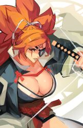 1girls baiken big_breasts breasts busty eye_patch face_markings female female_only guilty_gear guilty_gear_strive guilty_gear_xrd huge_breasts japanese_clothes japanese_clothing katana kimono large_breasts lips milf missing_arm missing_eye mouth_open older_female pink_hair red_eyes revealing_clothes samurai scar scarred scars shengtaki sword tagme tied_hair warrior weapon