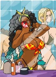 skrubphace female female_only swimsuit smartphone selfie breasts big_breasts large_breasts cleavage dark_skin dark-skinned_female light_skin light-skinned_female kimberly_jackson cammy_white chun-li street_fighter capcom street_fighter_6 3girls