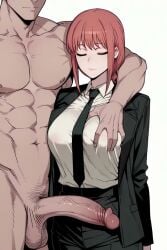 ai_generated animated braid breast_grab chainsaw_man clothed_female dabigdonger_(artist) faceless_male instant_loss instant_loss_2koma larger_male lips makima_(chainsaw_man) middle_finger netorare nude_female nude_male orange_hair pregnant ringed_eyes simple_background suit tagme v_sign video white_background yellow_eyes