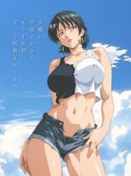 1girls adult adult_female ai_generated bare_breasts bare_shoulders bible_black big_breasts black_hair blue_sky blush breast_focus breasts busty clouds denim denim_shorts doorway earrings erect_nipples erect_nipples_under_clothes exhibitionism exhibitionist facing_viewer female female_only female_pubic_hair front_view japanese_text large_breasts lipstick makeup mature mature_female milf minase_yukiko nipples nipples_visible_through_clothing no_bra no_bra_under_clothes no_panties no_panties_under_shorts open_clothes open_fly open_shorts oppai outdoors pinup pubic_hair pubic_hair_peek public_indecency revealing_clothes sagging_breasts shameless shirt short_shorts shorts skimpy skimpy_clothes solo solo_focus standing tank_top text two-tone_shirt unbuttoned unbuttoned_shorts voluptuous welcoming yellow_eyes young_adult young_adult_female