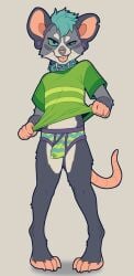 2019 anthro barefoot blue_eyes bodily_fluids clothing collar ears_pierced erection erection_under_clothing facial_piercing feet femboy fur gay gay_anal genital_fluids green_sclera grey_body grey_fur hair hi_res homosexual homosexual_male male male_focus male_only male_penetrated male_penetrating mammal multicolored_body murid murine no_entry nose_piercing piercing precum rat rodent shirt simon_(no_entry) solo tail tongue tongue_out topwear two_tone_body underwear white_body white_fur