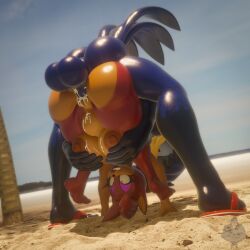3d 3d_(artwork) absurd_res accipitrid accipitriform anthro avian balls beach big_balls big_penis bird blue_body blue_fur bodily_fluids breasts clothing cozy_rael cum cum_on_belly cum_on_body cum_on_breasts duo eulipotyphlan fan_character female footwear full_nelson fur genital_fluids genitals hand_tattoo hedgehog hi_res holding_another juicyducksfm laya_(cozy_rael) laya_(cozyrael) leaking_cum leg_tattoo male male/female mammal muscular muscular_male nude penetration penis plumenjoyer red_body red_eyes red_fur sand sandals sega sex shoes size_difference sonic_(series) sonic_the_hedgehog_(series) tan_body tan_skin tattoo thunder_(juicyducksfm) upside_down_sex vaginal vaginal_penetration
