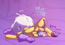 2026 ambiguous_gender anthro ass_up blush bodily_fluids butt cum cum_inside digital_drawing_(artwork) digital_media_(artwork) excessive_cum excessive_genital_fluids generation_3_pokemon genital_fluids jirachi leaking_cum legendary_pokemon lying minty_kane mythical_pokemon nintendo open_mouth pokemon pokemon_(species) pokemon_focus simple_background solo soovi_(minty_kane) spiral spiral_eyes text thick_thighs