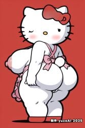 1girls ai_generated anthro big_breasts chibi_style female furry furry_female hello_kitty hello_kitty_(character) hello_kitty_(series) huge_breasts sanrio shortstack solo chibi cat_girl cat thick_thighs apron apron_only wink winking_at_viewer exposed_breasts vulva pussy vagina rear_view from_behind ass_focus plump chubby chubby_female fat_ass fat bbw huge_ass big_ass