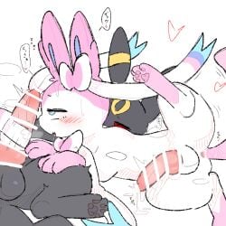 1:1 2025 animal_genitalia animal_penis anus balls black_body black_fur blue_eyes bodily_fluids canine_genitalia canine_penis cum cum_drip cum_on_ground digital_drawing_(artwork) digital_media_(artwork) dripping duo eeveelution ejaculation facial_markings feral feral_on_feral flat_colors forehead_markings fur fur_markings generation_2_pokemon generation_6_pokemon genital_fluids genitals hands-free head_markings heart_in_pupils hi_res in_heat japanese_text knot knotted_penis leaking_cum looking_at_genitalia looking_at_penis male male/male male_feral male_on_feral markings multicolored_body multicolored_fur nintendo onomatopoeia paws penis pink_body pink_fur pokemon pokemon_(species) precum purupuwa quadruped red_eyes ribbonjob ribbons_(anatomy) side_view simple_background sound_effects sylveon text umbreon white_background white_body white_fur