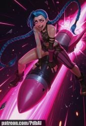 ai_generated arcane blue_hair dildo female female_masturbation female_only female_penetrated jinx_(arcane) jinx_(league_of_legends) league_of_legends pdbai rocket silly tagme