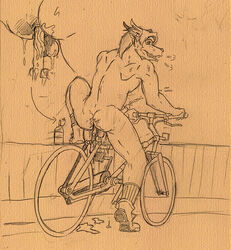 balls bicycle black_and_white dildo dildo_bike lube male male_only monochrome nude sketch tagme wangkingfun