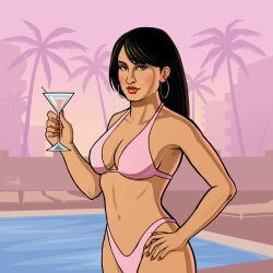 1:1 1girls artist_name beautiful_woman blue_eyes blush brown_hair_female brunogoretti cleavage earrings female_only femsub grand_theft_auto grand_theft_auto:_vice_city grand_theft_auto:_vice_city_stories hand_on_hip hi_res holding_wine_glass huge_breasts long_hair mature_woman nameless_character navel oblivious_sexualization palm_trees pink_bikini red_fingernails red_lipstick rockstar_games signature standing summer unnamed_character watermark wide_hips wine_glass