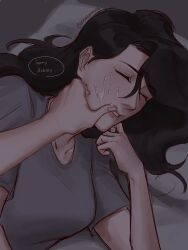 sleeping somnophilia sleep_molestation female_focus 1girls 1boy male female straight incest siblings brother_and_sister cum cum_on_face facial closed_eyes black_hair pillow clothed sinnabnnuy the_coffin_of_andy_and_leyley andrew_graves ashley_graves 2d english_text dialogue
