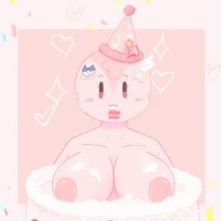 animated birthday_cake breasts cake food gif object_show_community object_shows osc party_blower party_hat pink_areola pink_background pink_ball_(artist) pink_body pink_nipples pink_skin simple_background whipped_cream whipped_cream_on_breasts yuki!_(artist) yukimeow45