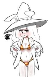 1girls bikini blush blushing bunny_ears bunny_girl female female_only gold_bikini golden_week golden_week_bikini hat long_hair mino_dev presenting rabbit_and_steel rabbit_ears rabbit_girl shiny_skin sketch solo unamused undressing wizard_(rabbit_and_steel) wizard_hat yuvachi