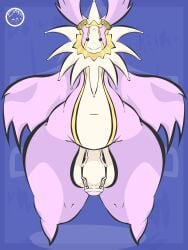 anthro balls bandai_namco cherubimon day74art digimon digimon_(species) floating foreskin genitals hi_res male multicolored_body penis ring simple_background simple_eyes slightly_chubby smile solo spread_arms thick_thighs vein veiny_penis wide_hips
