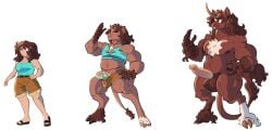 2025 anthro balls bottomwear brown_body brown_eyes brown_fur brown_hair clothing equid equine erection female footwear ftm_transformation fur gender_transformation genital_growth genitals growth hair hi_res horn horn_growth human human_to_anthro looking_aside looking_up male mammal mythological_creature mythological_equine mythology nipples penis penis_growth rtf-m sequence shirt shoes shorts simple_background smile species_transformation standing tail tail_growth topwear transformation unicorn