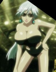 1girls pose posing sensual sexy voluptuous female_only female mature_female mature_woman mature hand_on_knee hand_on_hip hand_on_own_knee basquash! breasts cleavage haruka_gracia highres huge_breasts leaning_forward long_hair looking_at_viewer one-piece_swimsuit pink_lips smile solo stitched swimsuit very_long_hair white_hair yellow_eyes sexy_pose confident