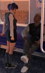 1boy 1girl 3d clenched_fists clenched_hands crossed_legs dark-skinned_male devious_smile female looking_at_another male older_male sitting smug_expression smug_face suprserpent watching yelling younger_female