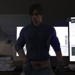 male male_only male_focus pants_pull pubic_hair peeking_penis leon_scott_kennedy hi_res high_resolution 1boy a218 3d 3d_render posing front_view resident_evil_9:_requiem resident_evil