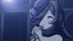 3d black_hair blue_rose female hair_over_one_eye hat long_hair nipples nude nude_female nude_filter nude_mod purple_eyes rice_shower_(umamusume) umamusume umamusume_pretty_derby video