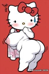 1girls ai_generated anthro big_breasts chibi_style female furry furry_female hello_kitty hello_kitty_(character) hello_kitty_(series) huge_breasts sanrio shortstack solo chibi cat_girl cat thick_thighs bath_towel rear_view ass_focus huge_ass big_ass looking_back back_view from_behind embarrassed embarrassed_nude_female nude surprised chubby chubby_female