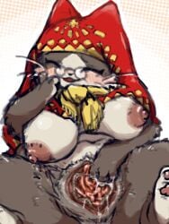 2026 3:4 anthro areola big_breasts biped blush breasts brown_body brown_fur capcom clitoral_hood clitoris clothing countershading curvy_figure digital_drawing_(artwork) digital_media_(artwork) digitigrade diru elderly elderly_anthro elderly_female eyes_closed eyewear feet felid felyne female female_anthro front_view fur genitals glasses grammeowster_chef hand_on_cheek headgear headgear_only headwear headwear_only hi_res hindpaw inner_labia lynian mammal monster_hunter mostly_nude mostly_nude_anthro mostly_nude_female multicolored_body multicolored_fur nipples open_mouth open_smile paws pince-nez red_clothing red_headwear shaded simple_background smile soft_shading solo spread_vulva spreading tan_body tan_countershading tan_fur tassels two_tone_body two_tone_fur urethra voluptuous voluptuous_anthro voluptuous_female vulva whiskers