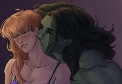 eyes_closed ginger_hair hellcat_(marvel) intimate jennifer_walters kiss_on_neck lesbian marvel patsy_walker she-hulk wholesome yuri