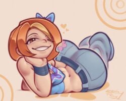 1girls ass ass_cleavage ass_crack big_ass butt butt_cleavage butt_crack butterfly_(planetronika) cleavage covered_nipples huge_ass impossible_anatomy kevinpony1 lying_on_stomach medium_breasts midriff planetronika prone twisted_torso