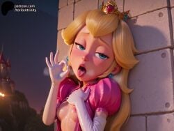 1girls 3d ai_generated armwear blonde_hair blue_eyes breasts clothing crown dress ear_piercing female female_only horny horny_female human human_only mammal mario_(series) mature mature_female nintendo nipples patreon pink_dress princess princess_peach royalty super_mario_bros._(2023_film) super_mario_galaxy_(2026_film) toriten white_armwear