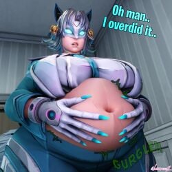 belly_bulge belly_button big_breasts blender bloated bloated_belly deep_navel fat_female female female_only fox_ears fox_girl fox_tail gurgling_belly gurgling_noise hands_on_belly huge_breasts lawryess marvel marvel_comics marvel_rivals stuffed_belly thick_hips white_fox_(marvel) white_fox_(marvel_rivals)