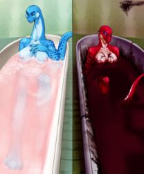 anthro bath bathing blood blood_bath breasts brenda_sawruss color dinosaur female female_only front_view multiple_females scalie thorne