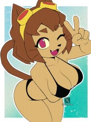 1girls anthro big_breasts bikini bikini_top black_bikini boobs booty caked_up cat_ears cat_tail catgirl feline female female_only gameoverse genyacero glitch_productions kit_(gameoverse) sexy_body sexy_female smug_face tagme