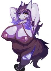 anthro areola armpit_fetish armpit_focus armpit_hair armpit_musk belly big_areola big_breasts big_nipples biped bodily_fluids body_hair breasts canid canine claws clothed clothing curvy_figure digital_media_(artwork) dress feet female foreshortening fox fur gradient_hair hair hi_res high-angle_view huge_breasts long_hair looking_at_viewer lynnsnowmew mammal mature_female musk musk_cloud navel nipple_slip nipples skimpy slightly_chubby smile solo sweat tail thick_thighs voluptuous wide_hips