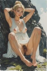 death_stranding death_stranding_2:_on_the_beach tomorrow_(death_stranding) elle_fanning 1girls 1girl snakoo1961 ai_generated comic cartoony anime hentai manga female female_only naked naked_female nude nude_female big_breasts natural_breasts sagging_breasts areolae nipples boobs pussy vagina hairy hairy_pussy bushy_pubes pubic_hair excessive_pubic_hair happy_trail sitting spread_legs pussy_lips white_dress transparent_clothing blonde_hair medium_hair straight_hair cute cute_face looking_at_viewer posing posing_for_the_viewer s3xy sexy_pose curvy curvy_figure busty busty_female young younger_female young_female rock moss iceland cinematic_lighting z_watercolor z_manga hair_bun sensual sultry waiting_for_sex