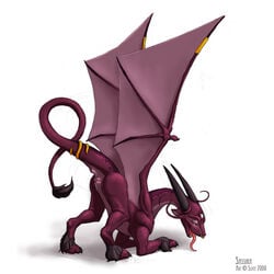 ass dragon female feral nude presenting purple_skin pussy slate_(artist) solo tail wings